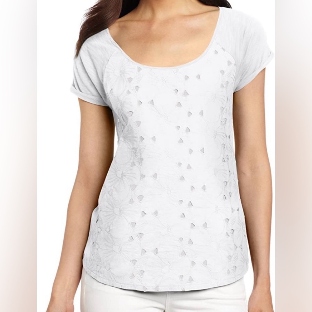 Lucky Brand Floral Cut Out Tee White Size Small
